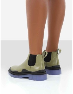 Myth Green Chunky Sole Chelsea Boots