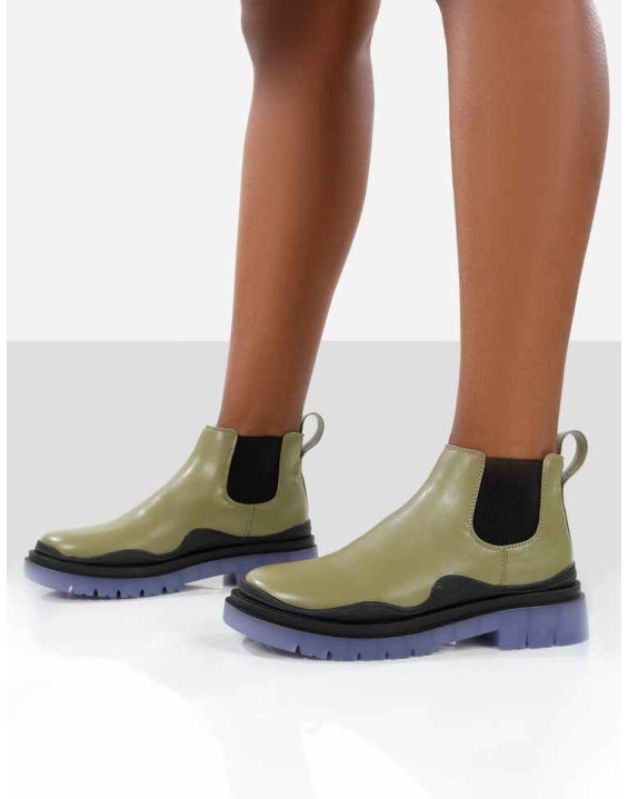 Myth Green Chunky Sole Chelsea Boots