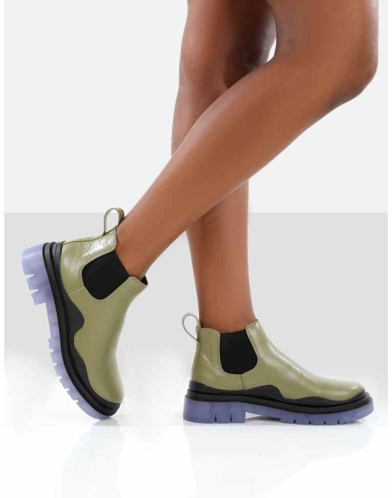 Myth Green Chunky Sole Chelsea Boots