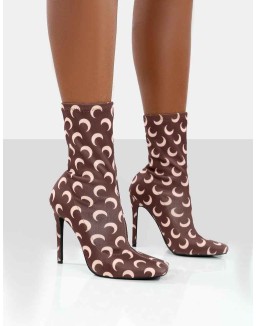 Saturn Return Brown Pointed Toe Printed Sock Boots