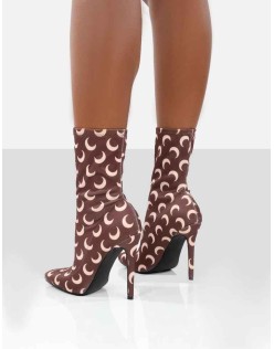 Saturn Return Brown Pointed Toe Printed Sock Boots