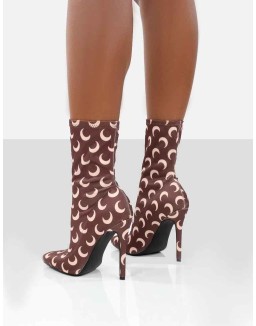Saturn Return Brown Pointed Toe Printed Sock Boots