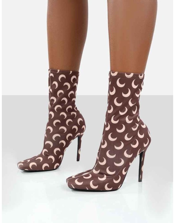 Saturn Return Brown Pointed Toe Printed Sock Boots