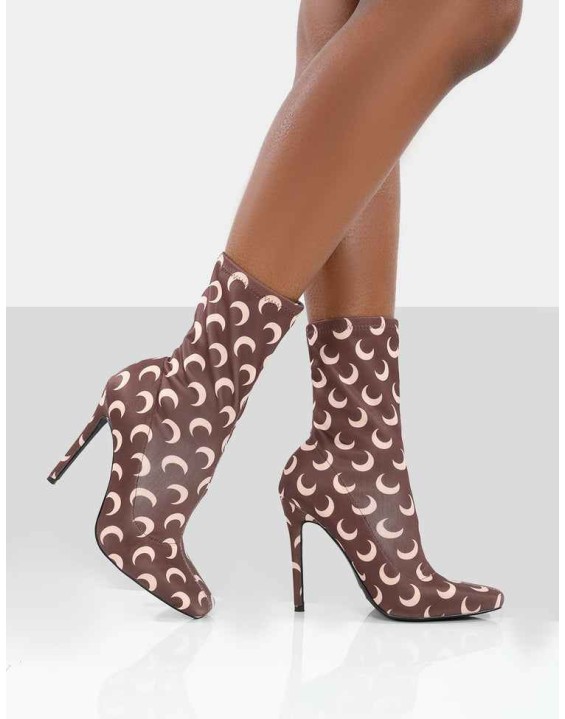 Saturn Return Brown Pointed Toe Printed Sock Boots