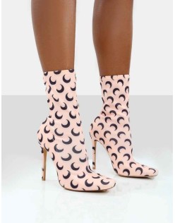 Saturn Return Pink Pointed Toe Printed Sock Boots