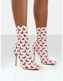 Saturn Return Pink Pointed Toe Printed Sock Boots