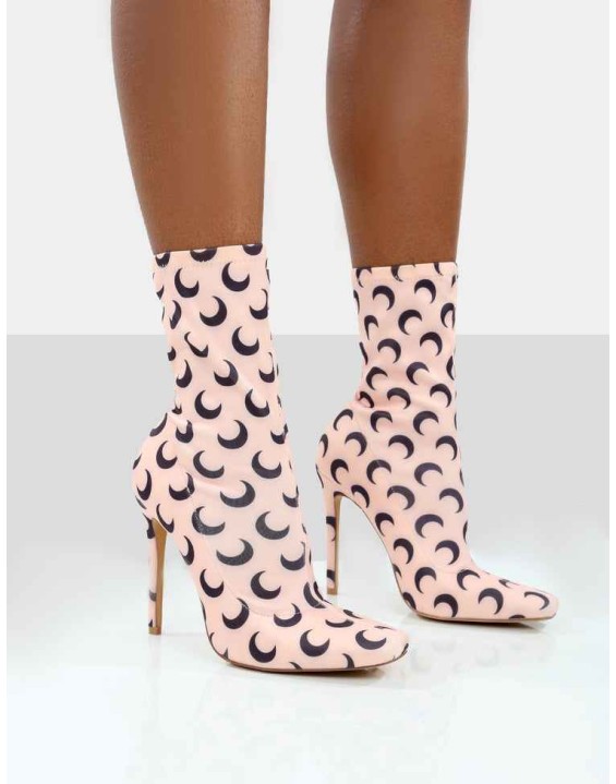 Saturn Return Pink Pointed Toe Printed Sock Boots