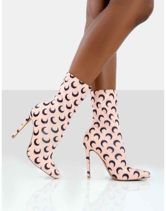 Saturn Return Pink Pointed Toe Printed Sock Boots