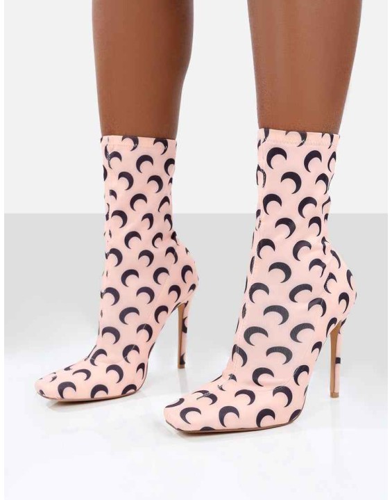 Saturn Return Pink Pointed Toe Printed Sock Boots