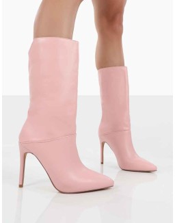 Lisel Pink PU Pointed Toe Heeled Ankle Boots