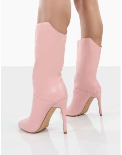Lisel Pink PU Pointed Toe Heeled Ankle Boots