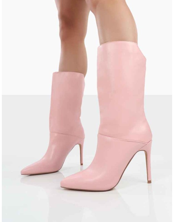 Lisel Pink PU Pointed Toe Heeled Ankle Boots