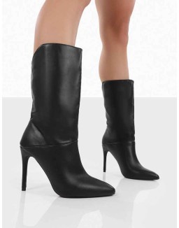 Lisel Black PU Pointed Toe Heeled Ankle Boots