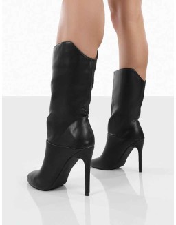 Lisel Black PU Pointed Toe Heeled Ankle Boots