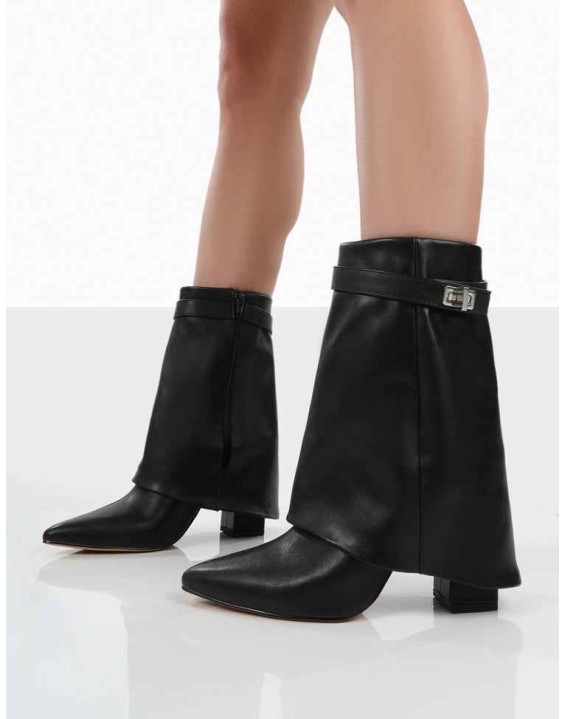 Fyre Black Pointed Toe Heeled Ankle Boots