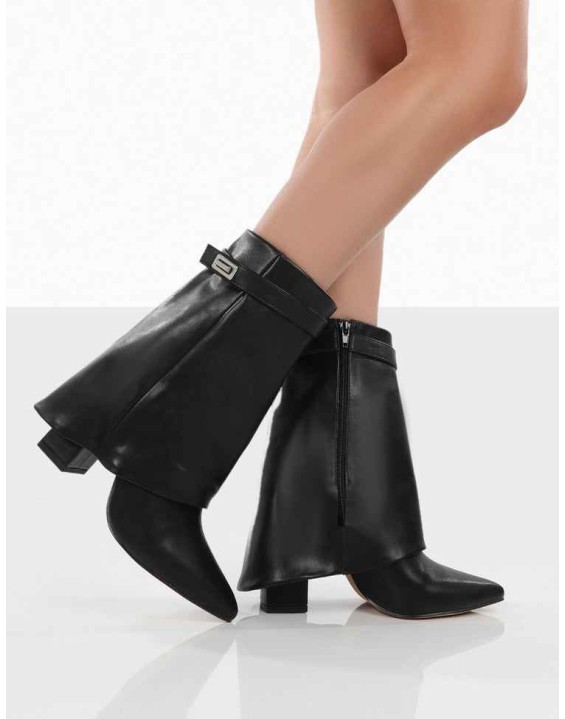 Fyre Black Pointed Toe Heeled Ankle Boots