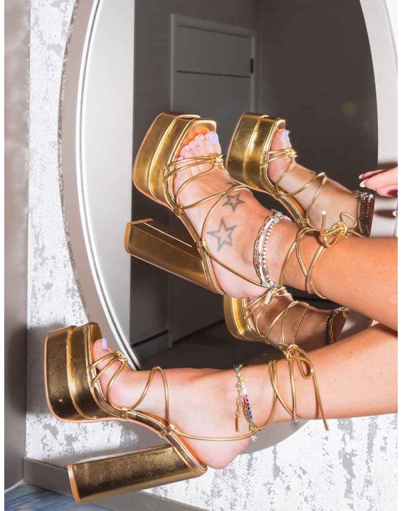Glow Girl Gold PU Lace Up Platform High Heels