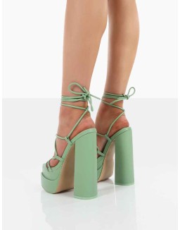 Glow Girl Mint PU Lace Up Platform High Heels