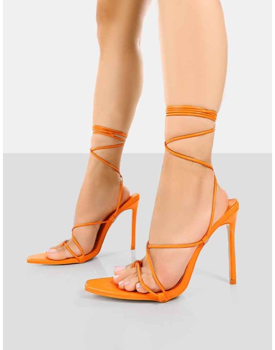 Otti Orange PU Lace Up Stiletto Heels