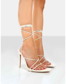 Otti Ecru PU Lace Up Stiletto Heels