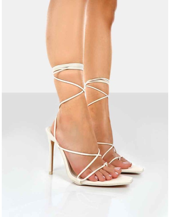 Otti Ecru PU Lace Up Stiletto Heels