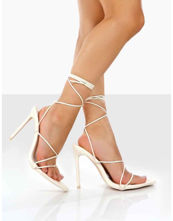 Otti Ecru PU Lace Up Stiletto Heels