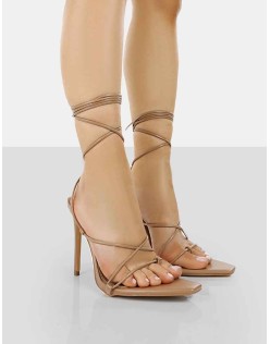 Otti Toffee PU Lace Up Stiletto Heels