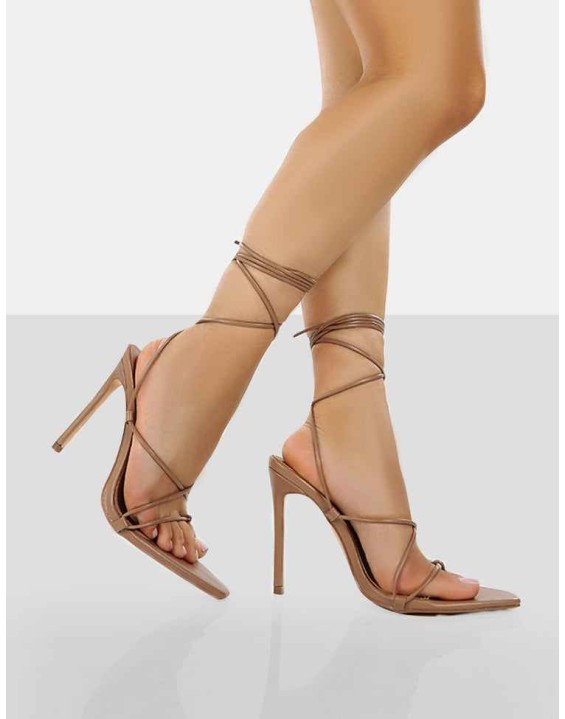 Otti Toffee PU Lace Up Stiletto Heels
