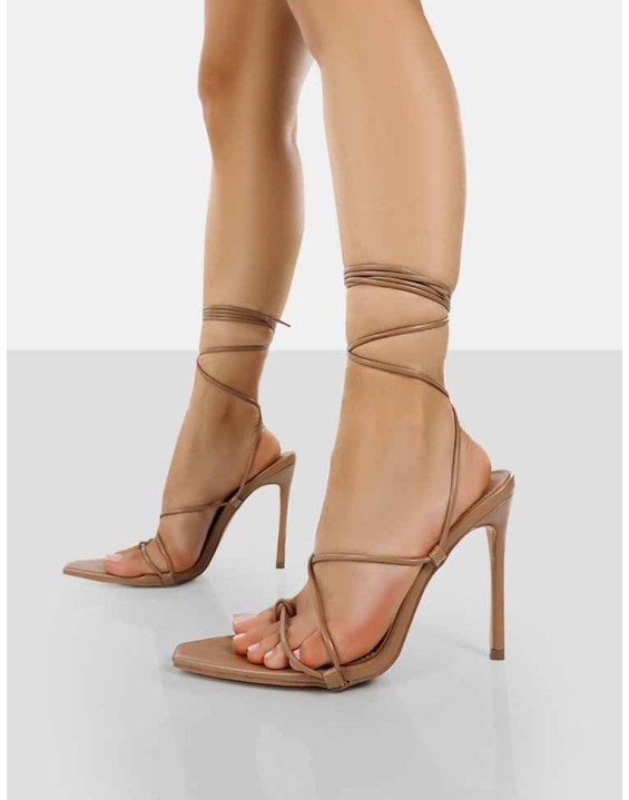 Otti Toffee PU Lace Up Stiletto Heels