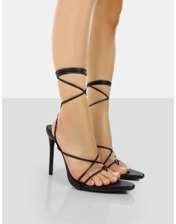 Otti Black PU Lace Up Stiletto Heels