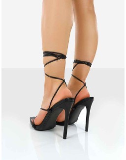 Otti Black PU Lace Up Stiletto Heels