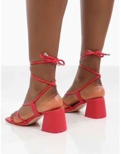 Aloha Red Lace Up Block Mid Heeled Sandals