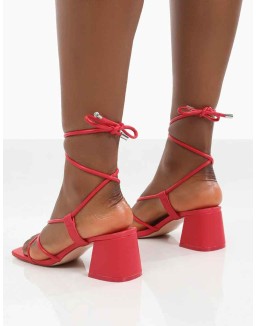 Aloha Red Lace Up Block Mid Heeled Sandals