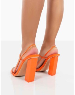 Halley Orange Patent Strappy Block Heels