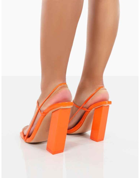 Halley Orange Patent Strappy Block Heels