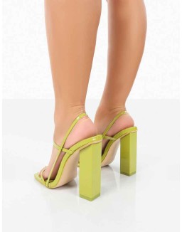 Halley Green Patent Strappy Block Heels