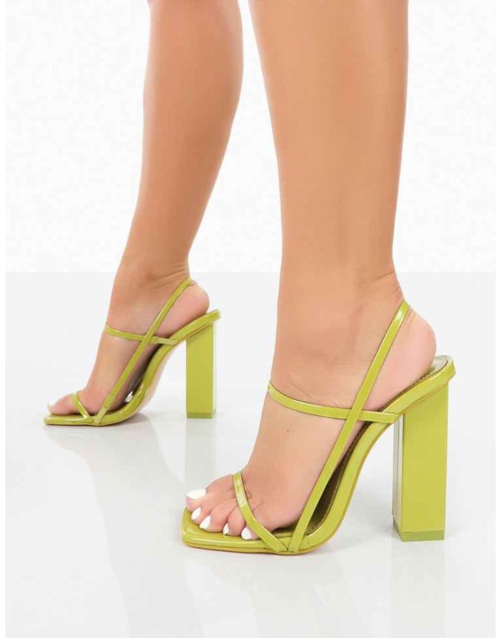 Halley Green Patent Strappy Block Heels