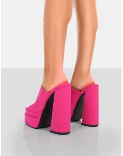 Skyhigh Pink Satin Chunky Platform High Heeled Mules