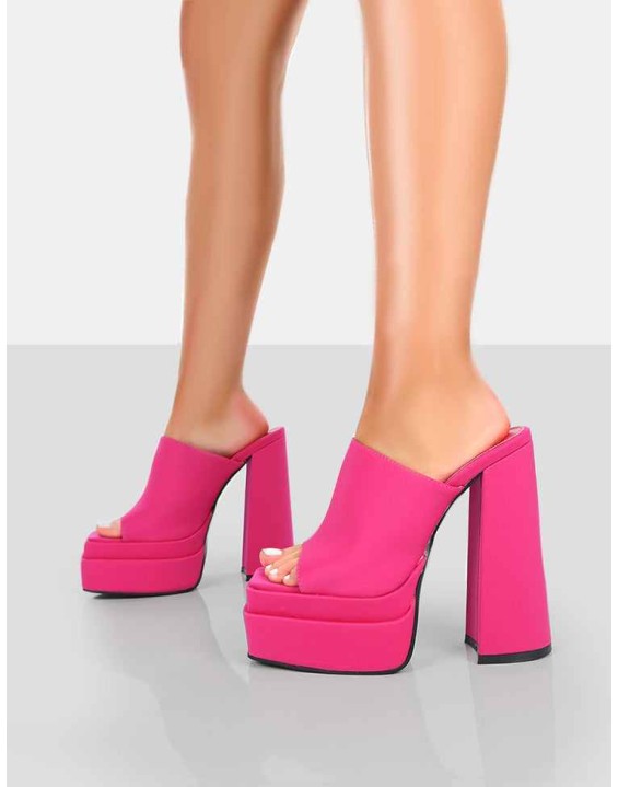 Skyhigh Pink Satin Chunky Platform High Heeled Mules