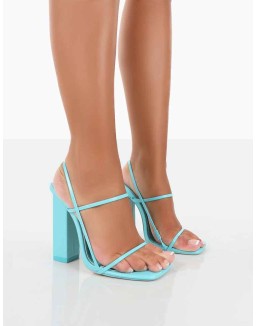Halley Wide Fit Blue PU Strappy Block Heels