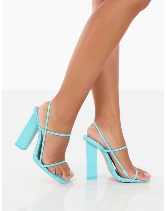 Halley Wide Fit Blue PU Strappy Block Heels