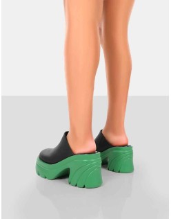 Sandi Green PU Chunky Sole Block Heeled Mules
