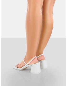 Just Realise Wide Fit White PU Strappy Square Toe Mid Block Heeled Sandals