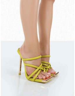 Coincidence Green PU Strappy Square Toe Stiletto Heels