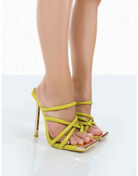 Coincidence Green PU Strappy Square Toe Stiletto Heels