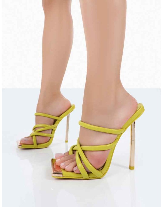Coincidence Green PU Strappy Square Toe Stiletto Heels