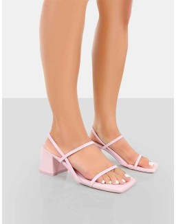 Just Realise Pink PU Strappy Square Toe Mid Block Heeled Sandals