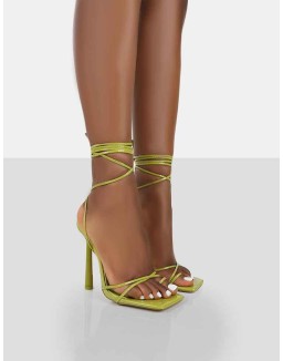 Ci Ci Green Patent Square Toe Lace Up Stiletto Heels