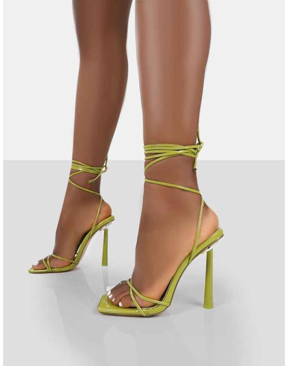 Ci Ci Green Patent Square Toe Lace Up Stiletto Heels