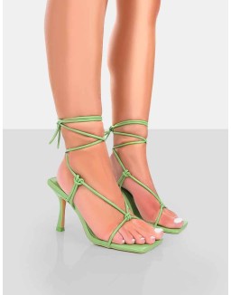Harriet Green PU Square Toe Lace Up Heels